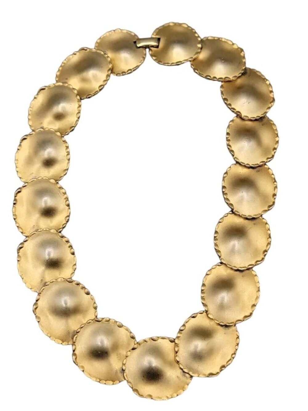 DESIGNER 1980s LARGE DISC Collar Vintage Statement Necklace 18" Matte Gold Tone - Picture 7 of 16